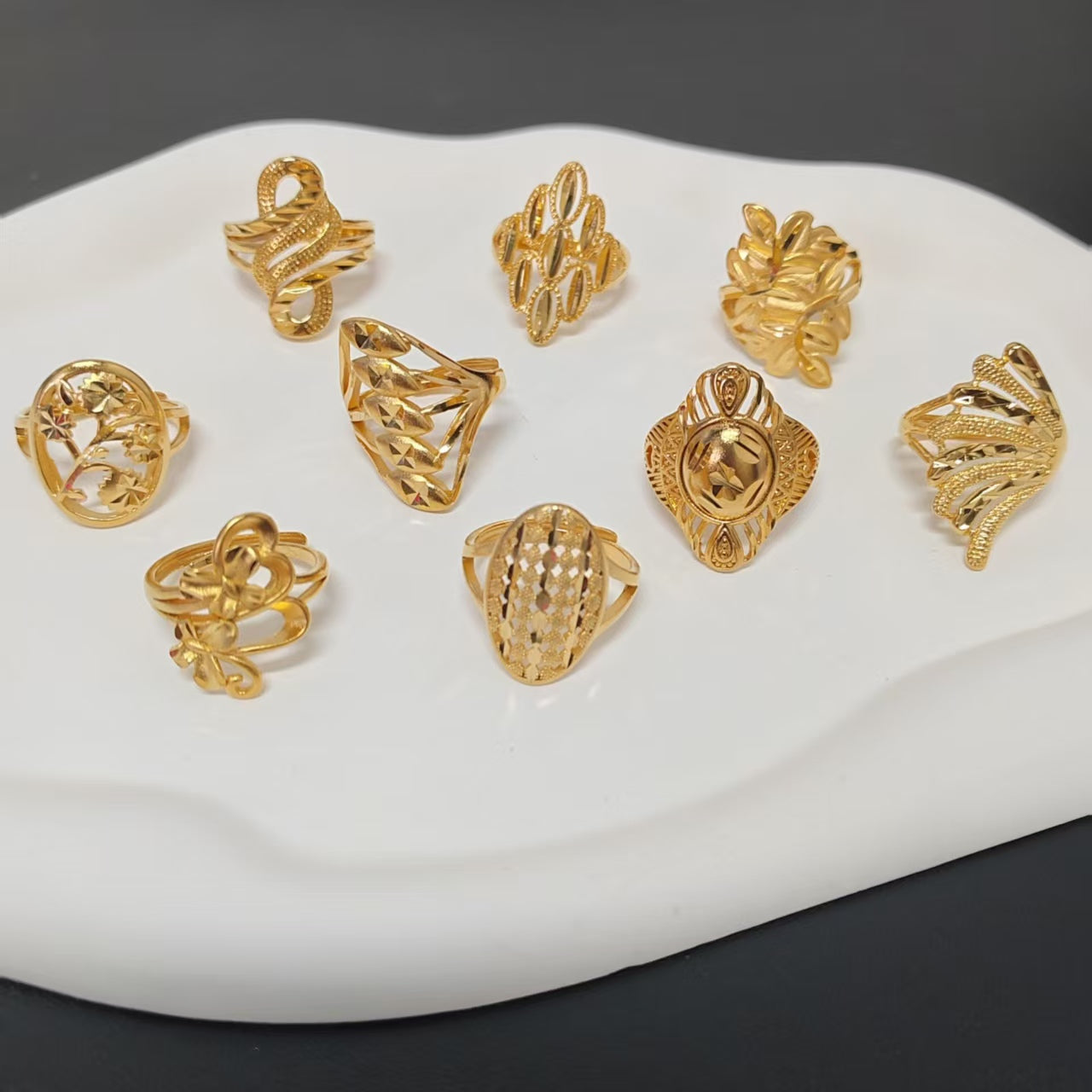 3pcs/lot gold plated big ring adjustable size