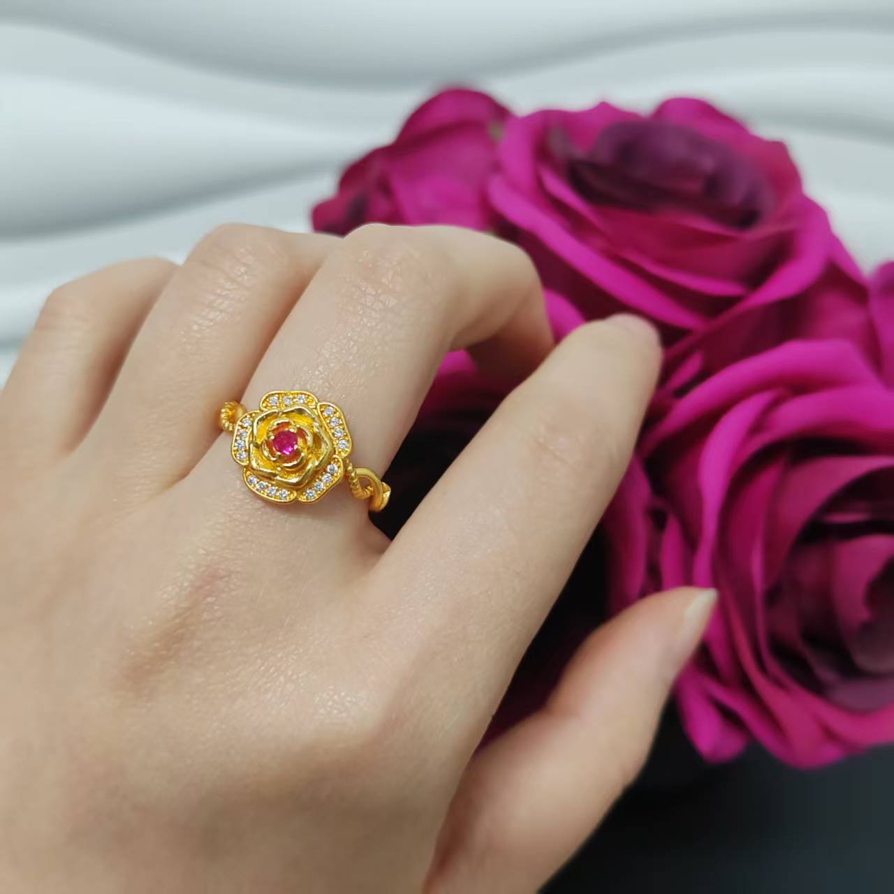 3pcs/bag 24k golden copper ring adjustable size