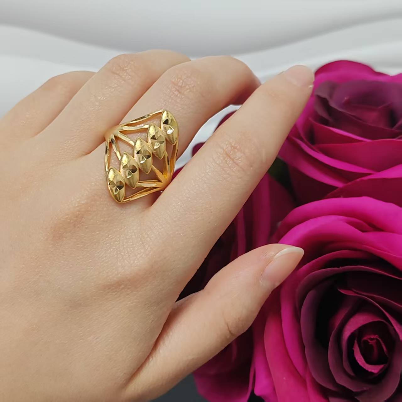 3pcs/lot gold plated big ring adjustable size