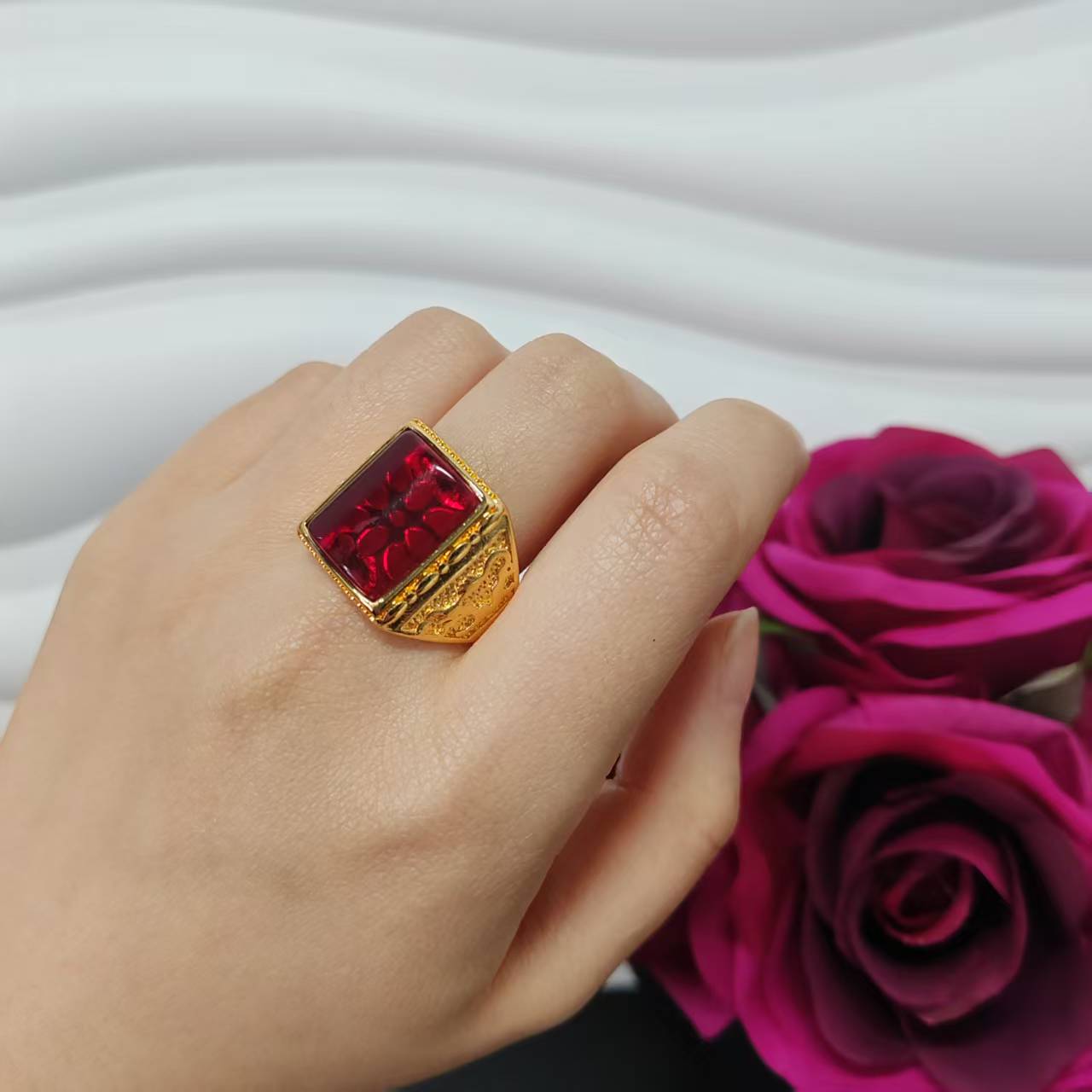 3pcs/lot 24k gold plated copper women big ring adjustable size ring