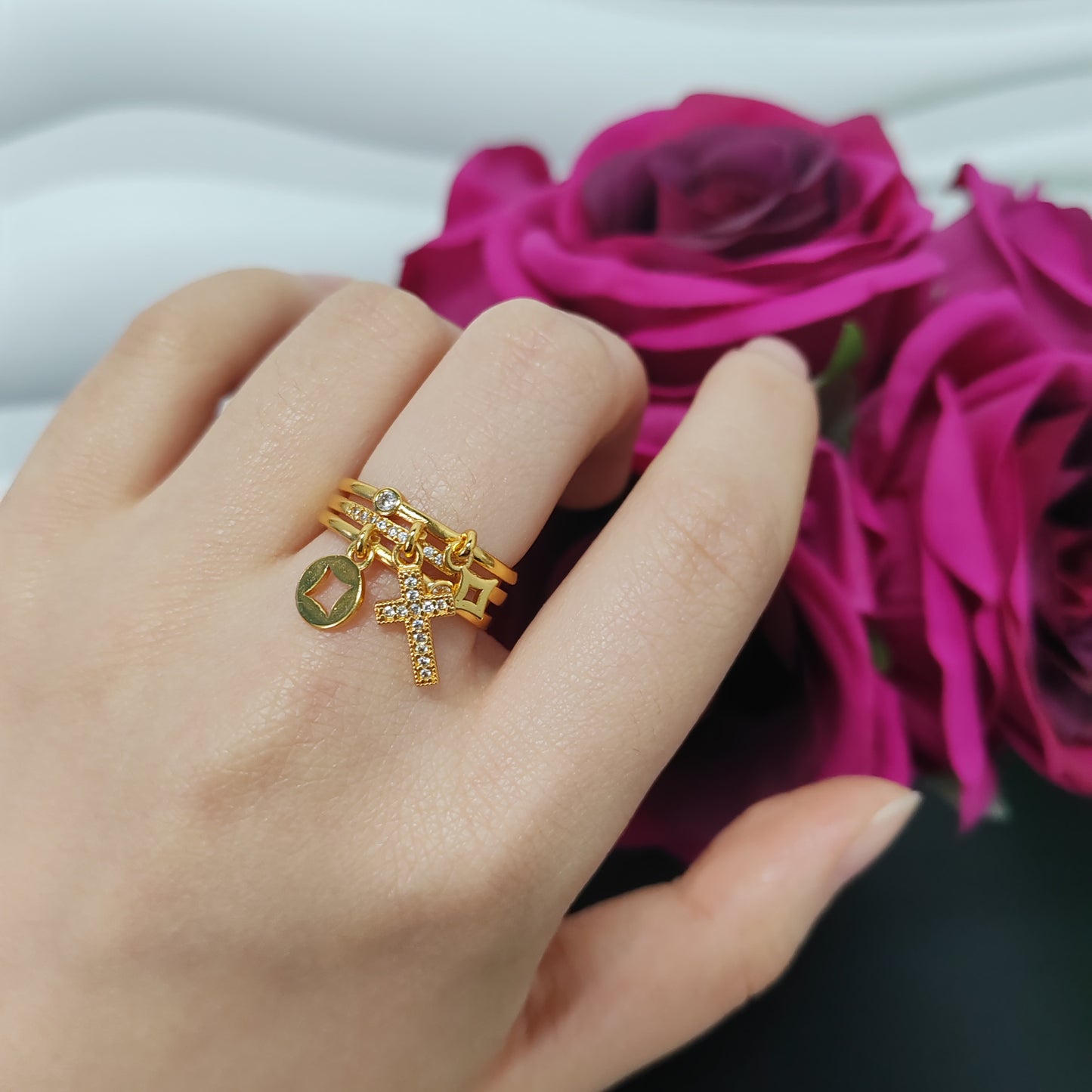 3pcs/bag golden copper ring fashion jewelry for women adjustable size