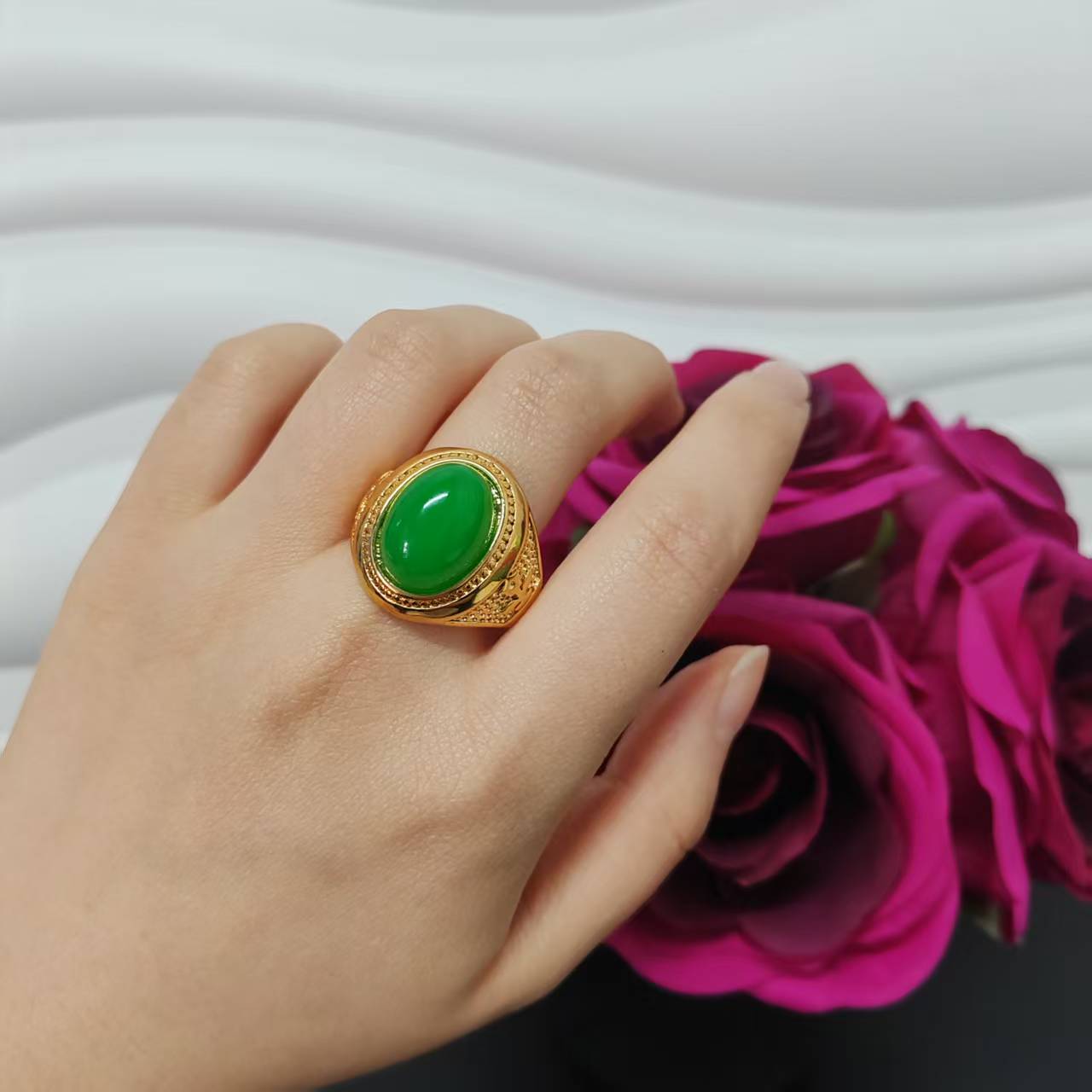 3pcs/lot 24k gold plated copper women big ring adjustable size ring