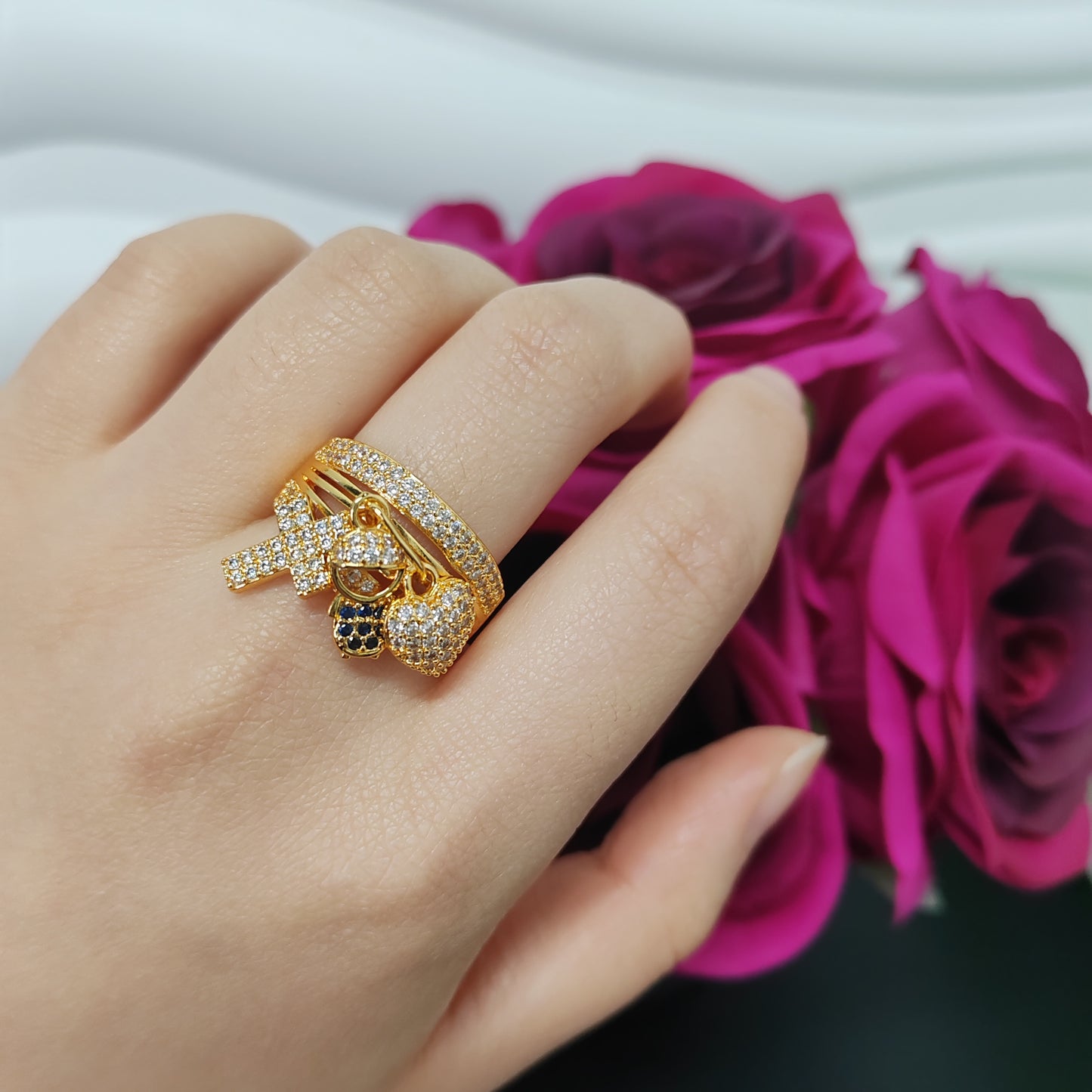 3pcs/bag golden copper ring fashion jewelry for women adjustable size