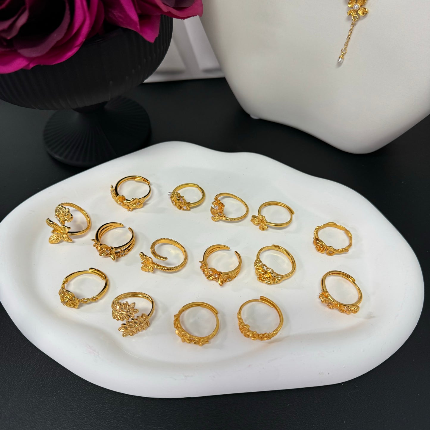 6PCS/bag 24KGP Copper  Adjustable Golden Rings
