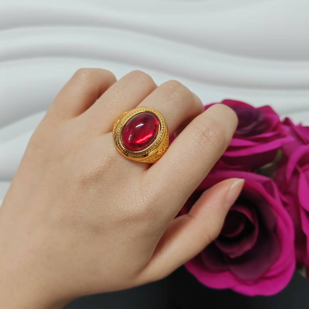 3pcs/lot 24k gold plated copper women big ring adjustable size ring