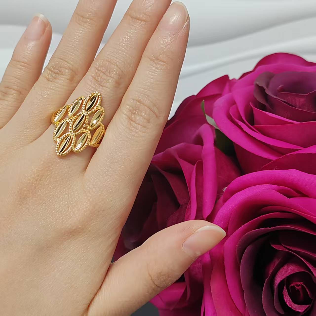 3pcs/lot gold plated big ring adjustable size