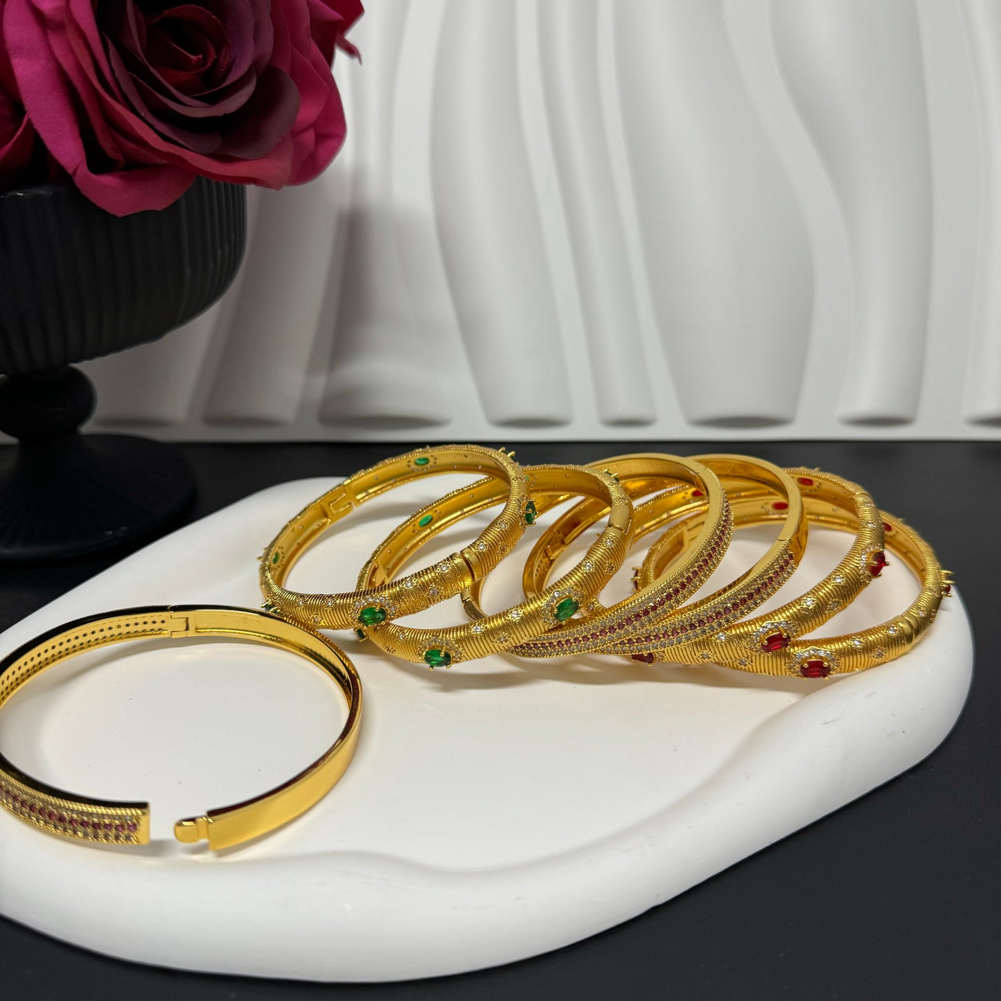 2pcs/pack Ethlyn Openable 24KGP Copper Bangles Wholesale