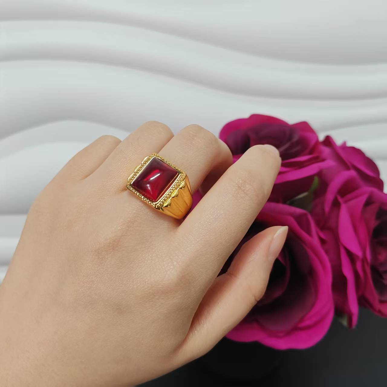 3pcs/lot 24k gold plated copper women big ring adjustable size ring