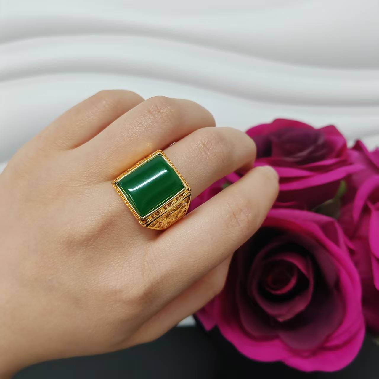 3pcs/lot 24k gold plated copper women big ring adjustable size ring