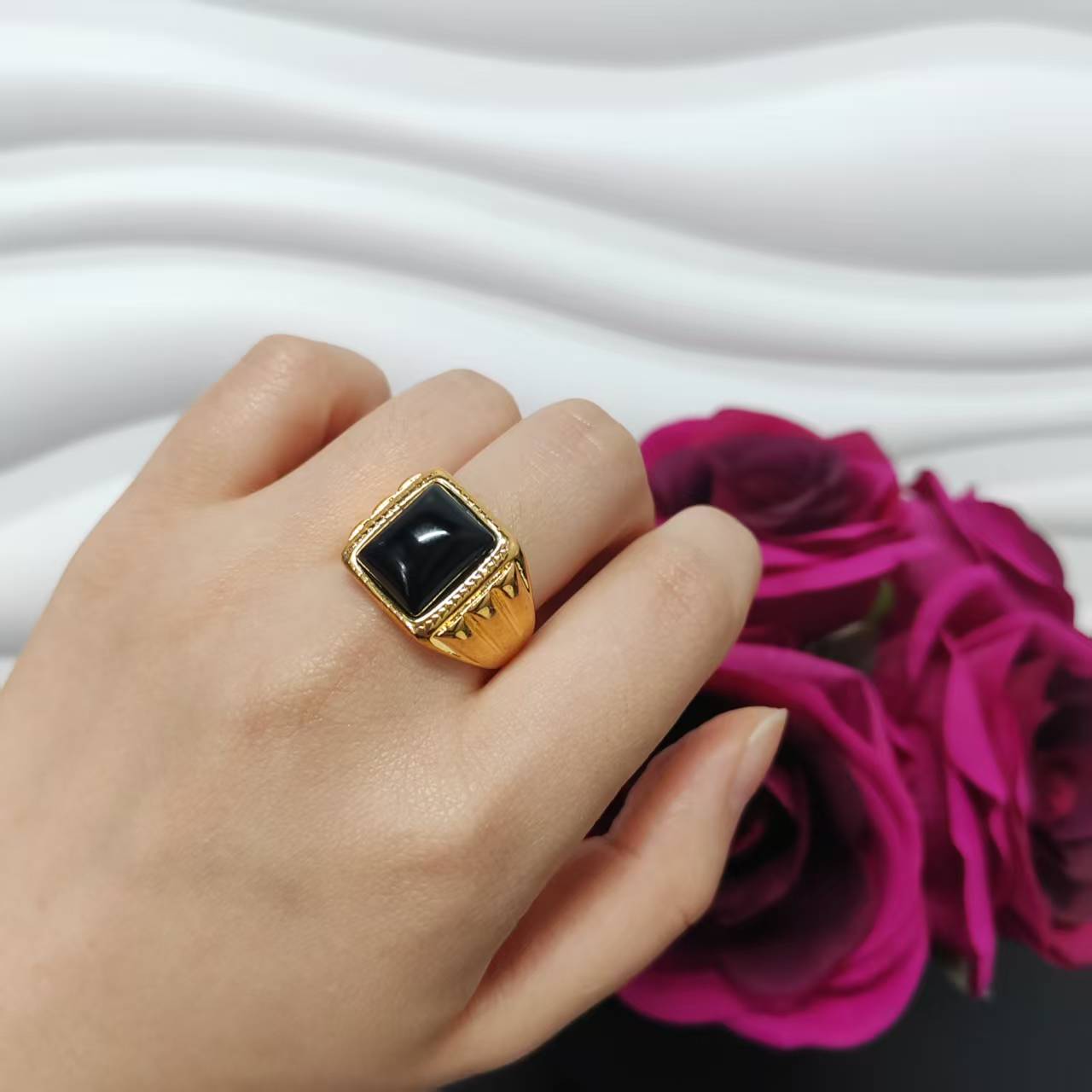 3pcs/lot 24k gold plated copper women big ring adjustable size ring