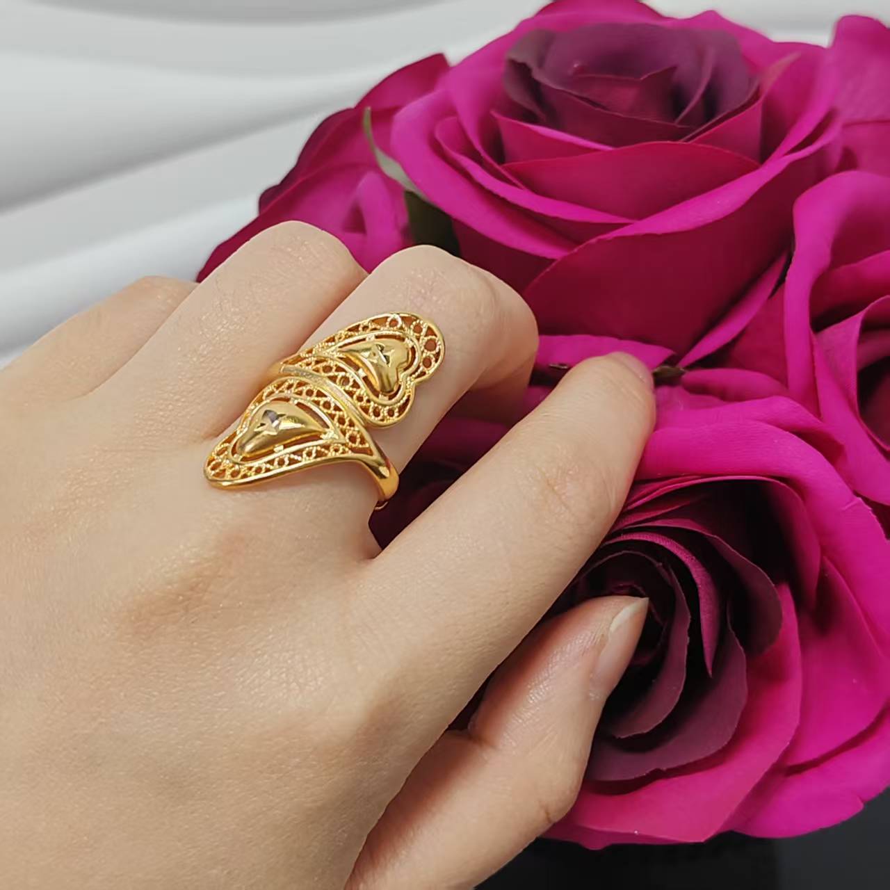 3pcs/lot gold plated big ring adjustable size