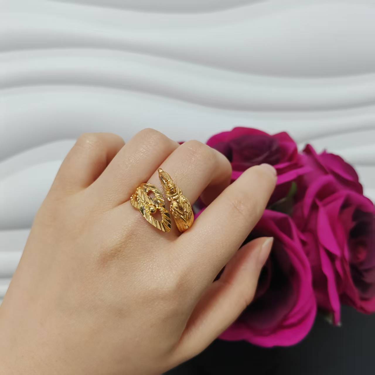 3pcs/lot 24k gold plated copper women big ring adjustable size ring
