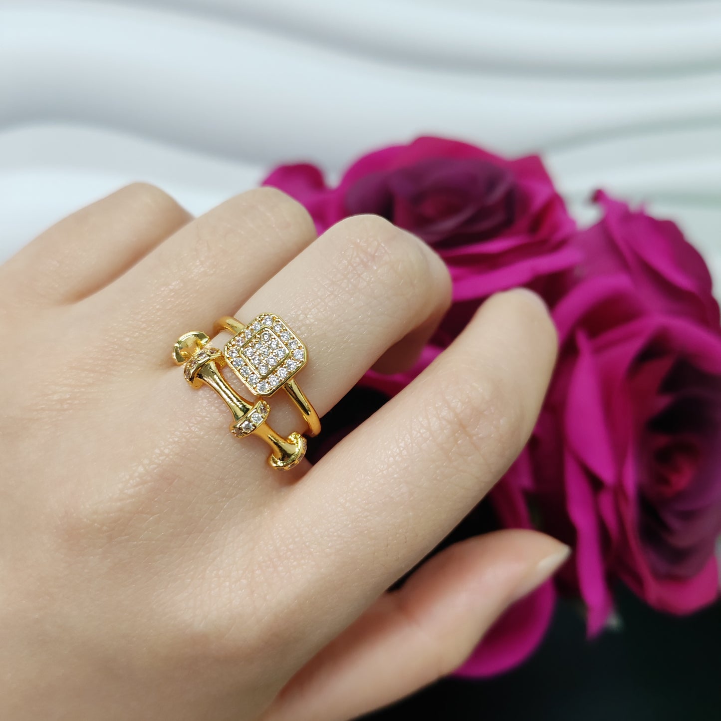 3pcs/bag golden copper ring fashion jewelry for women adjustable size