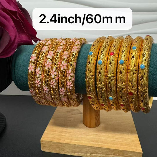 2pcs/bag 24KGP copper bangles 2.4inch Fixed size bangles