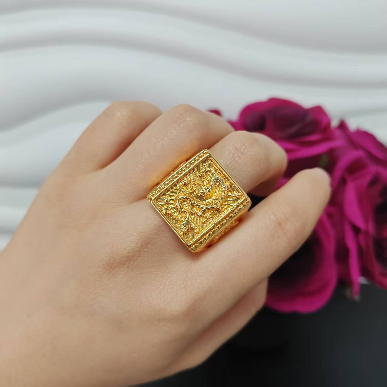 3pcs/lot 24k gold plated copper women big ring adjustable size ring