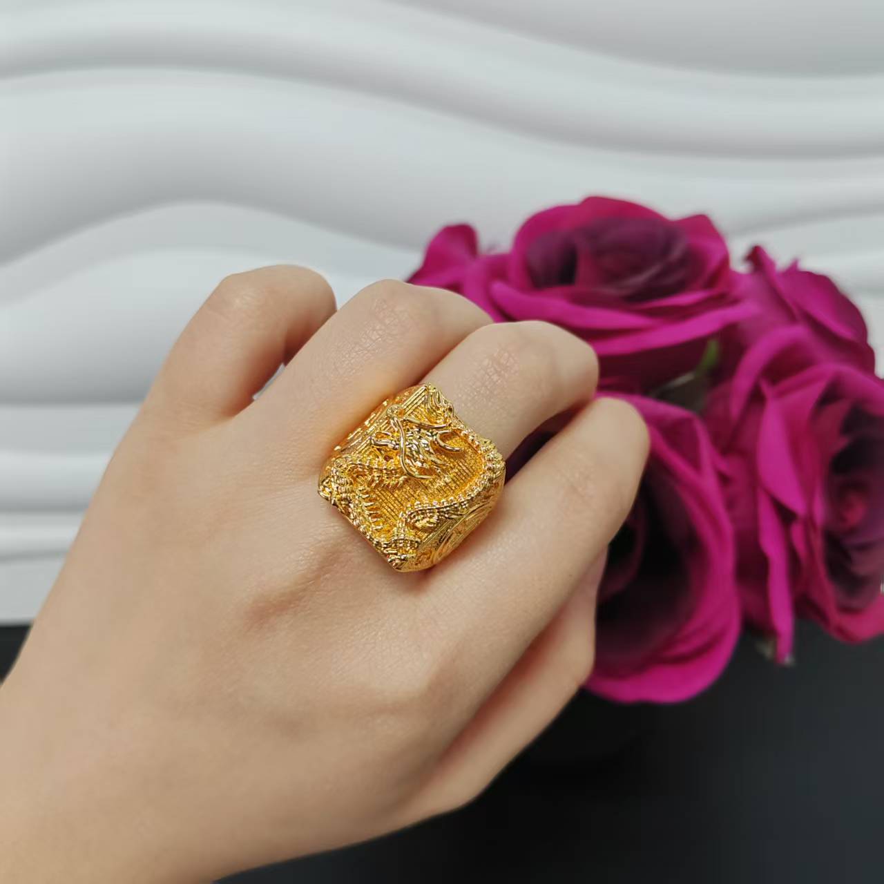 3pcs/lot 24k gold plated copper women big ring adjustable size ring
