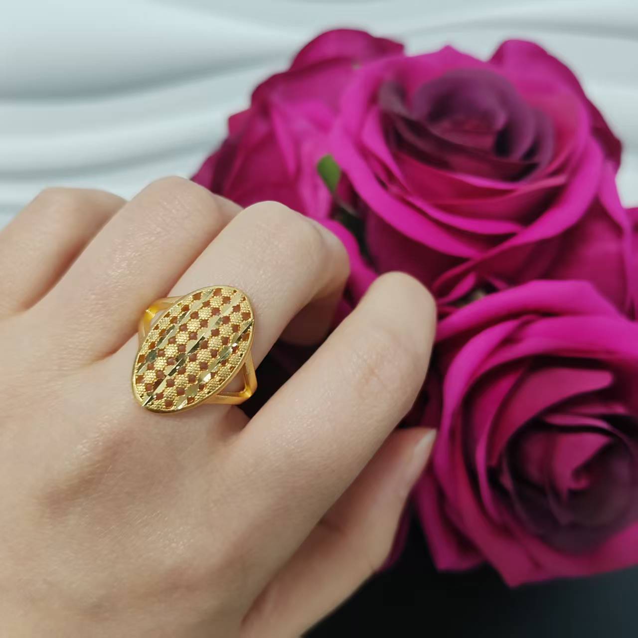 3pcs/lot gold plated big ring adjustable size