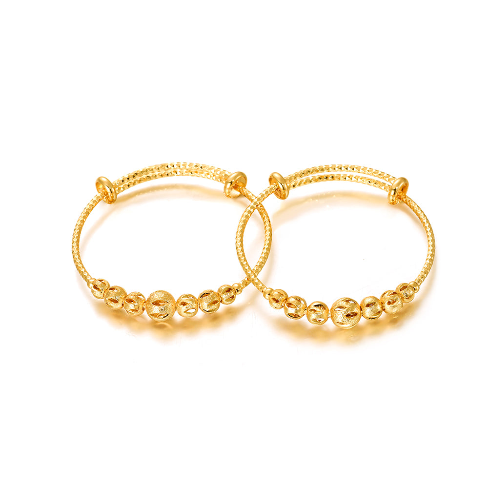 2Pcs/Lot Girls Jewelry Gold Plated Adjustable Beads Bracelet Bangle Birthday Present for Kid Baby Toddlers