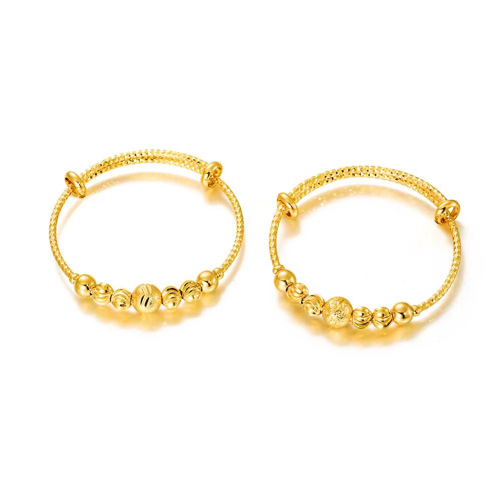 2Pcs/Lot Girls Jewelry Gold Plated Adjustable Beads Bracelet Bangle Birthday Present for Kid Baby Toddlers